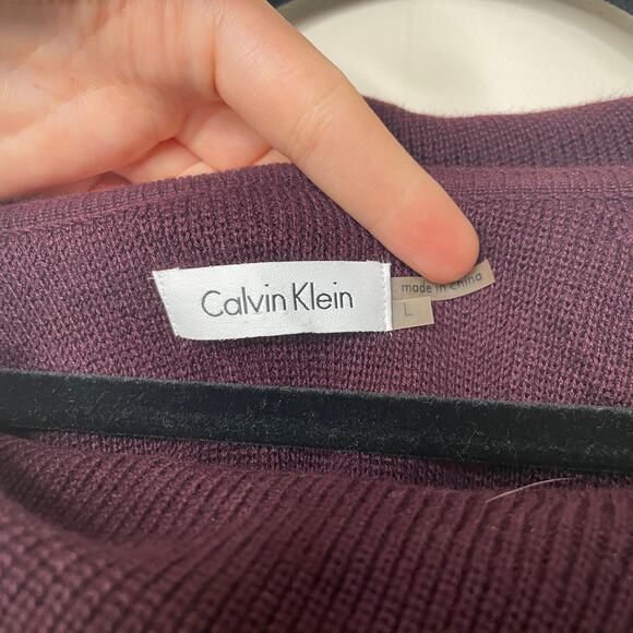 Calvin Klein Purple Short Sleeve Zip Cowl Asymmetrical Neck Sweater Dress Sz L - Picture 3 of 10